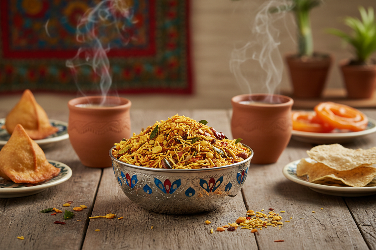 Haldiram'sミックスチャーを楽しむシーン