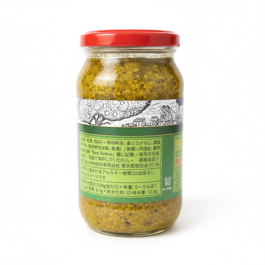 Ambikaグリーンチリピクルス 400g 商品情報・原材料表示