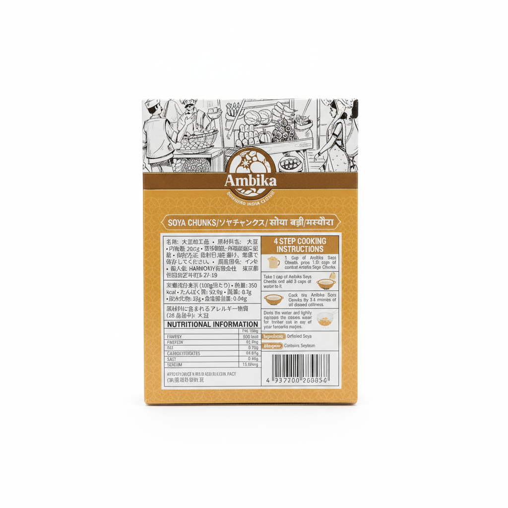 Ambikaソヤチャンクス パッケージ裏面 原材料表示