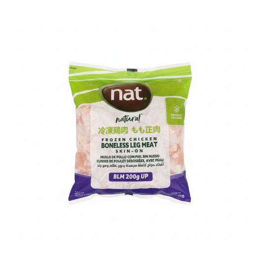 nat. frozen chicken boneless leg meat with white background