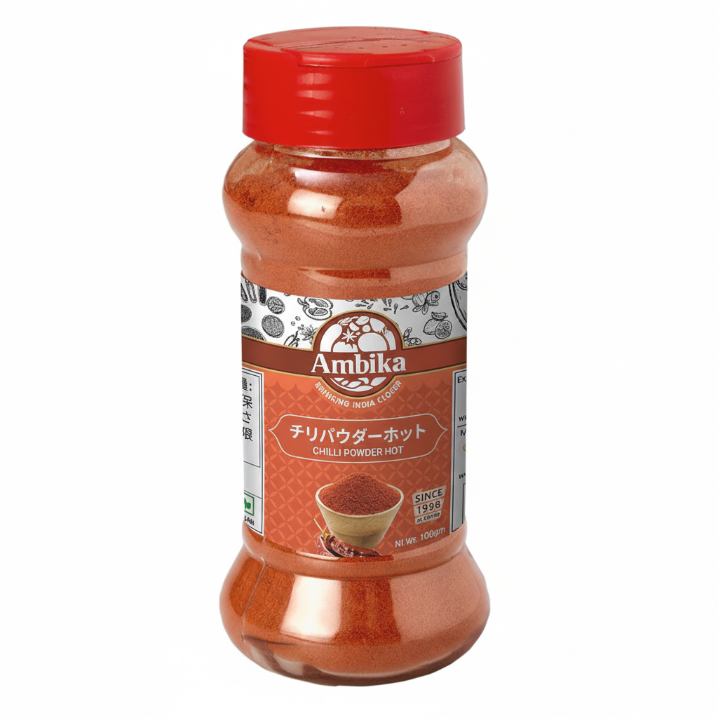 Ambikaチリパウダーホット100g パッケージ正面