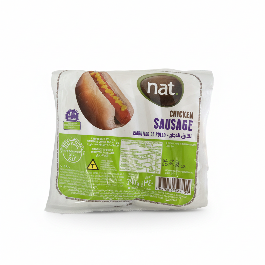 nat. チキンソーセージ 340g ハラール認証 白背景